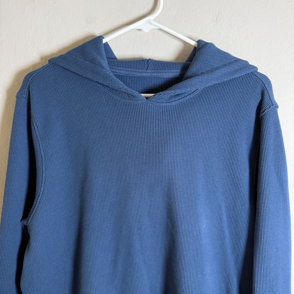 Lululemon Mens XL Waffle Knit Thermal Hoodie Blue Pullover Long Sleeve Shirt - Picture 2 of 6